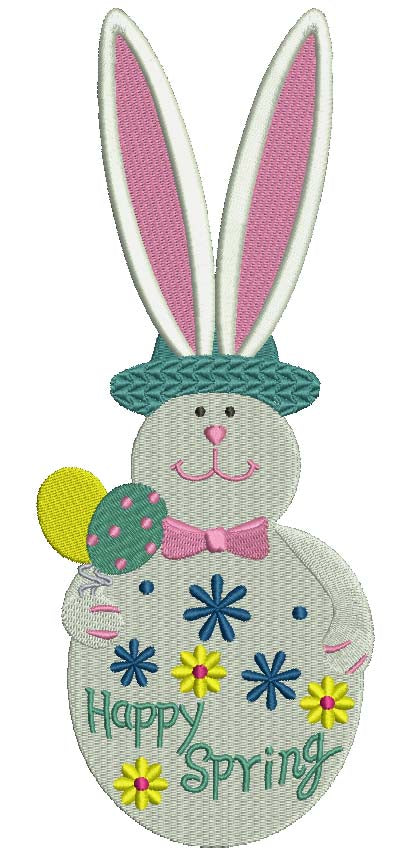 Happy Spring Easter Bunnuy Filled Machine Embroidery Digitized Design Pattern