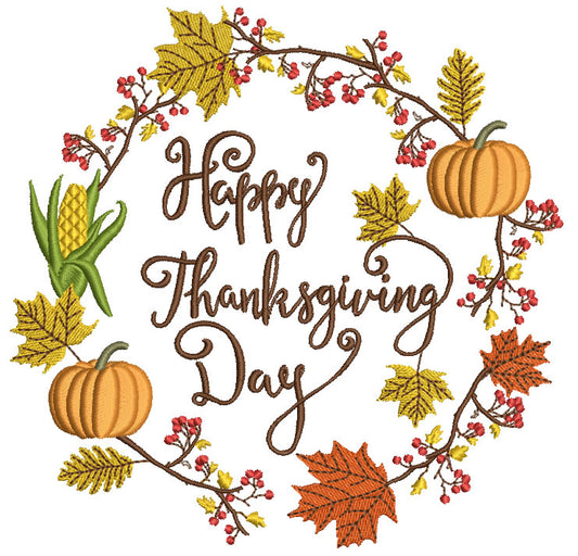 Happy Thanksgiving Day Fall Arrangement Filled Machine Embroidery Design Digitized Patter