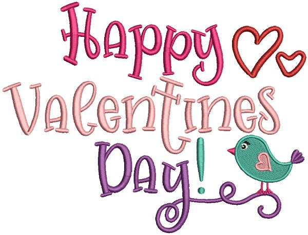 Happy Valentines Day Little Bird Filled Machine Embroidery Design Digitized Pattern