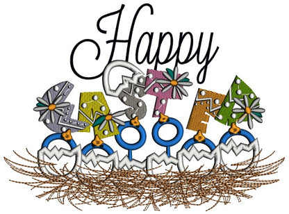 Happy Easter Hatching Chicks Applique Machine Embroidery Design Digitized Pattern