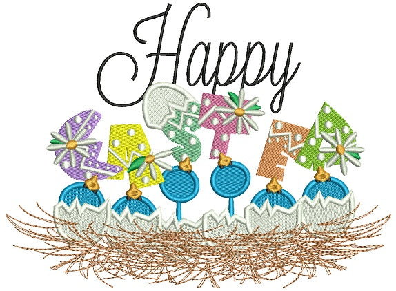 Happy Easter Hatching Chicks Filled Machine Embroidery Design Digitized Pattern