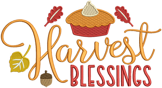 Harvest Blessings Pumpkin Pie Thanksgiving Filled Machine Embroidery Design Digitized Pattern