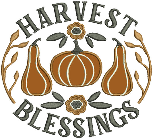 Harvest Blessings Pumpkins Thanksgiving Applique Machine Embroidery Design Digitized Pattern