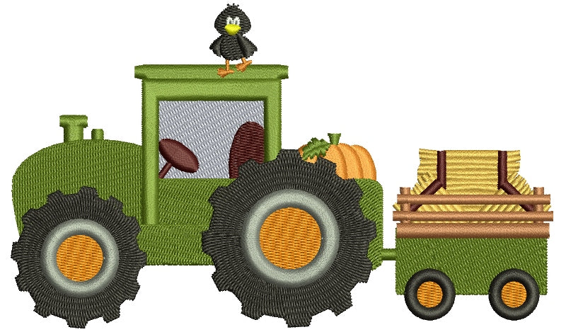 Harvest Fall Hayride Tractor Filled Machine Embroidery Digitized Design Pattern