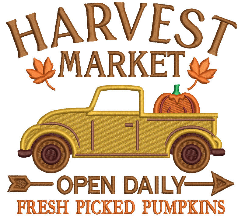 Harvest Market Open Daily Fresh Picked Pumpkins Fall Filled Machine Embroidery Design Digitized Pattern
