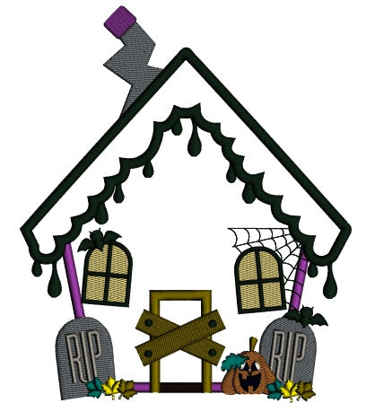 Haunted House RIP Halloween Applique Machine Embroidery Design Digitized Pattern
