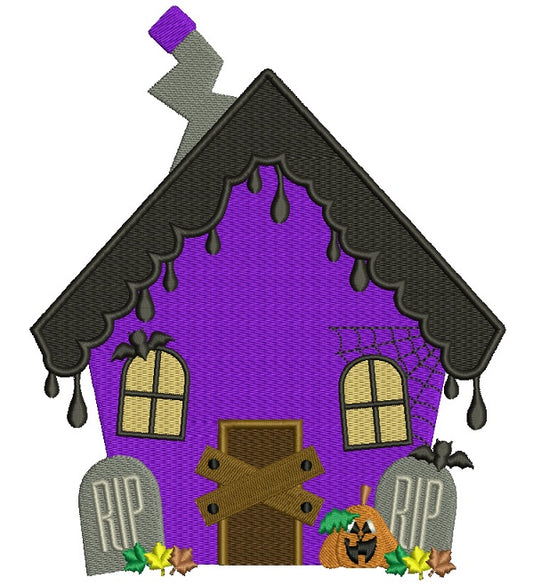 Haunted House RIP Halloween Filled Machine Embroidery Design Digitized Pattern