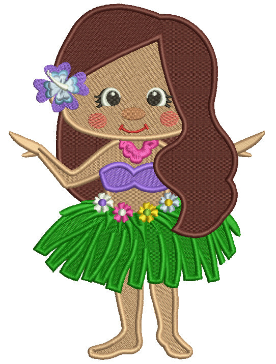Hawaiian Girl With Pretty Flower Filled Machine Embroidery Design Digitized Pattern