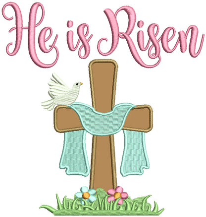 He Is Risen Cross and a Dove Religious Applique Machine Embroidery Design Digitized Pattern