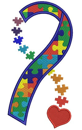 Heart Autism Awareness Ribbon Filled Machine Embroidery Design Digitized Pattern