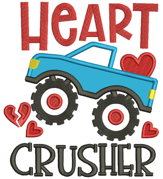 Heart Crusher Monster Truck Valentine's Day Applique Machine Embroidery Design Digitized Pattern