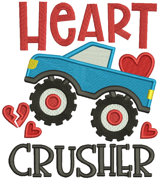 Heart Crusher Monster Truck Valentine's Day Filled Machine Embroidery Design Digitized Pattern