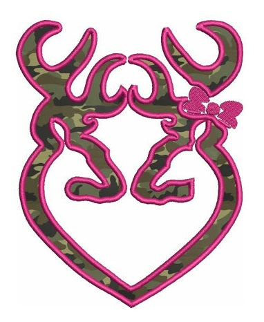 Heart Doe Hunting Applique machine embroidery digitized design pattern - Instant Download -4x4 , 5x7, and 6x10 hoops