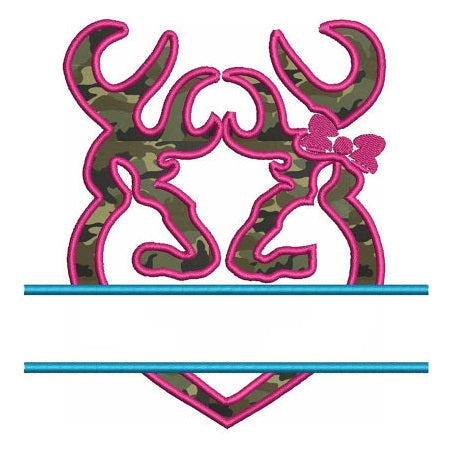 Heart Doe Hunting Split Applique machine embroidery digitized design pattern - Instant Download -4x4 , 5x7, and 6x10 hoops
