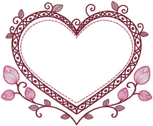 Heart Outline With Flowers Filled Machine Embroidery Design Digitized Pattern