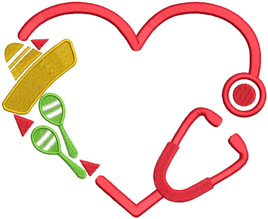 Heart Stethoscope Sombrero Filled Machine Embroidery Design Digitized Pattern