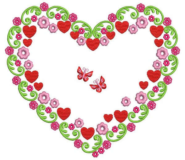 Heart With Beautiful Floral Border Filled Machine Embroidery Design Digitized Pattern