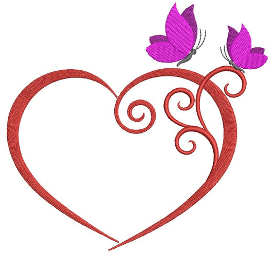 Heart With Butterflies Filled Machine Embroidery Design Digitized Pattern