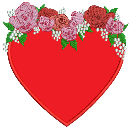 Heart With Decorative Flowers Applique Machine Embroidery Design Digitized Pattern
