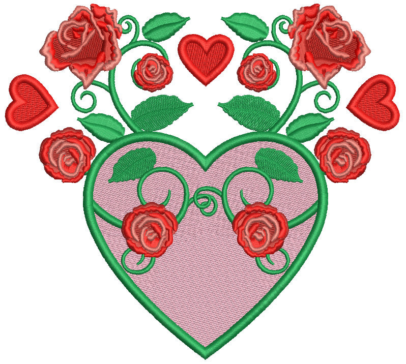 Heart With Roses Valentine's Day Filled Machine Embroidery Design Digitized Pattern