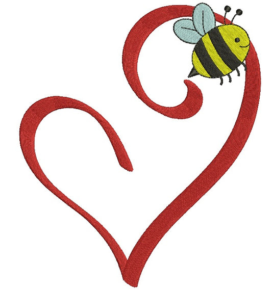 Heart With a Bee Filled Machine Embroidery Design Digitized Pattern