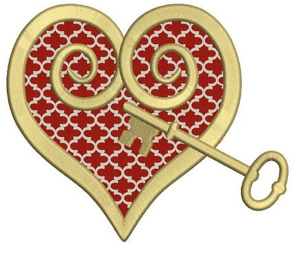 Heart with a Key Applique Machine Embroidery Digitized Design Pattern - Instant Download - 4x4 , 5x7, 6x10