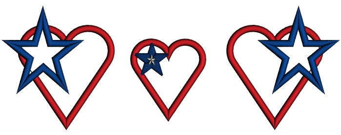 Hearts With American Flag and Stars Applique Machine Embroidery Design Digitized Pattern