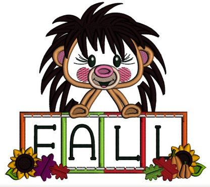 HedgeHog Holding Fall Sign Applique Machine Embroidery Design Digitized Pattern