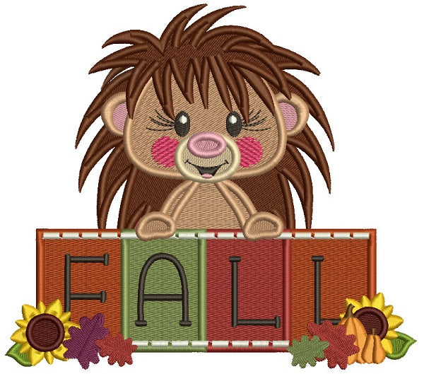 HedgeHog Holding Fall Sign Filled Machine Embroidery Design Digitized Pattern