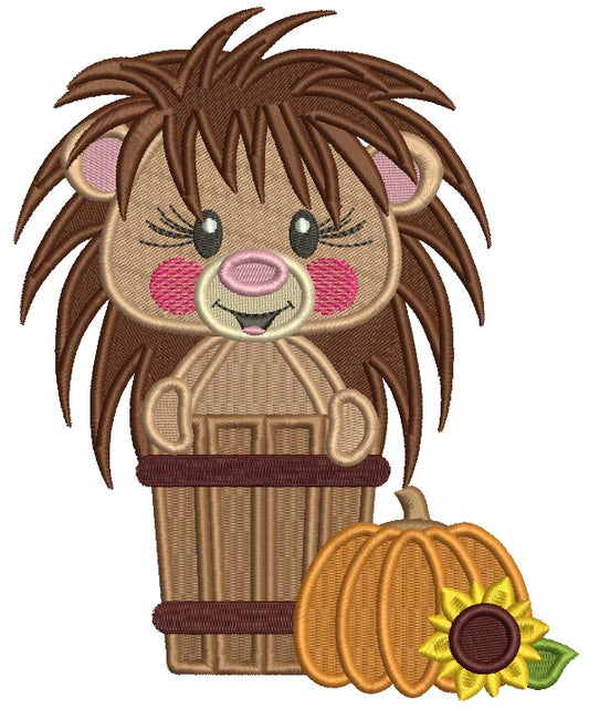 Hedgehog Inside a Basket With a Pumpkin Filled Machine Embroidery Design Digitized Pattern