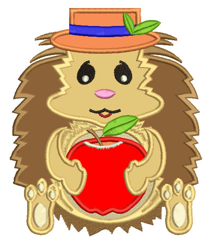 Hedgehog with Apple and a hat Applique Machine Embroidery Digitized Design Pattern