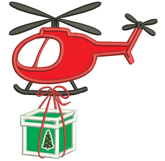 Helicopter Carrying Christmas Presents Applique Machine Embroidery Design Digitized Pattern