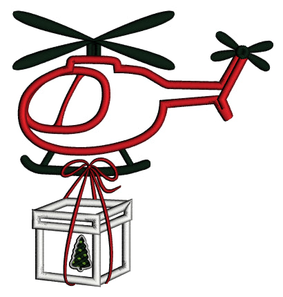 Helicopter Carrying Christmas Presents Applique Machine Embroidery Design Digitized Pattern