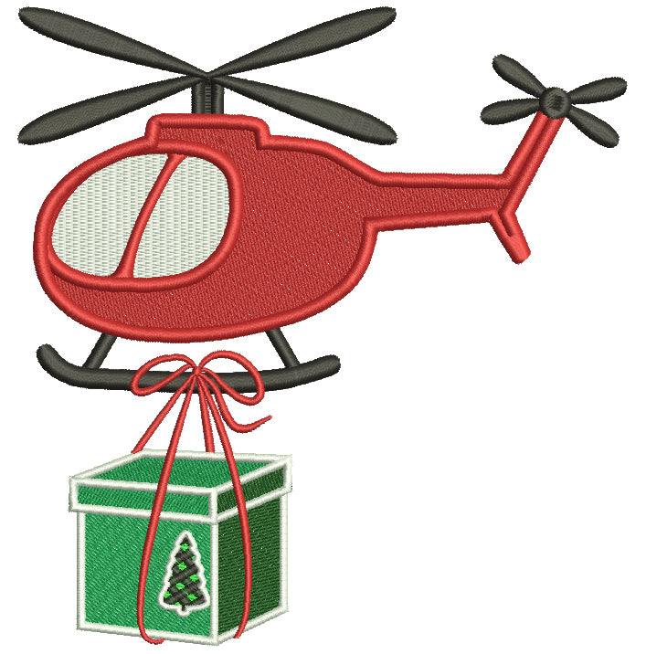 Helicopter Carrying Christmas Presents Filled Machine Embroidery Design Digitized Pattern