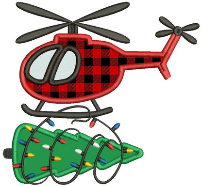 Helicopter Christmas Tree Applique Machine Embroidery Design Digitized Pattern