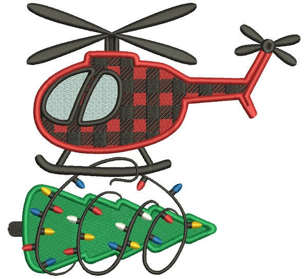 Helicopter Christmas Tree Filled Machine Embroidery Design Digitized Pattern