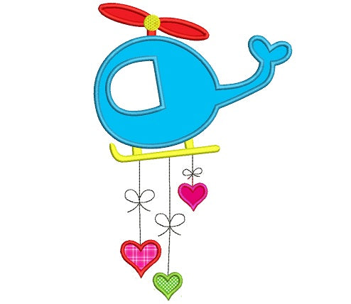 Helicopter With Hearts Applique Machine Embroidery Digitized Design Pattern