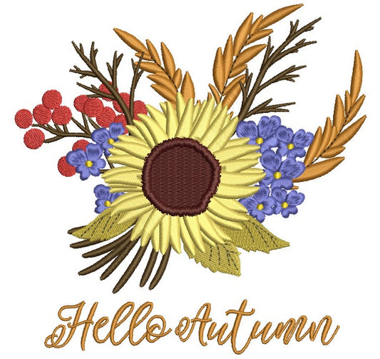 Hello Autumn Fall Flowers Filled Machine Embroidery Design Digitized Pattern