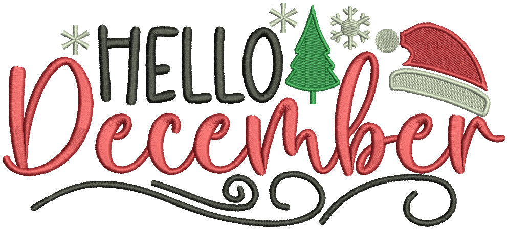 December Signature Hello December Santa's Hat Christmas Filled Machine Embroidery Design ...