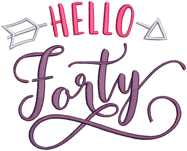 Hello Forty Birthday Filled Machine Embroidery Design Digitized Pattern