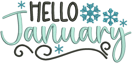 Hello January Snowflakes Christmas Filled Machine Embroidery Design Digitized Pattern