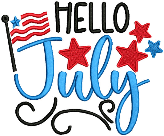 Hello July 4th Of July Patriotic Filled Machine Embroidery Design Digitized Pattern