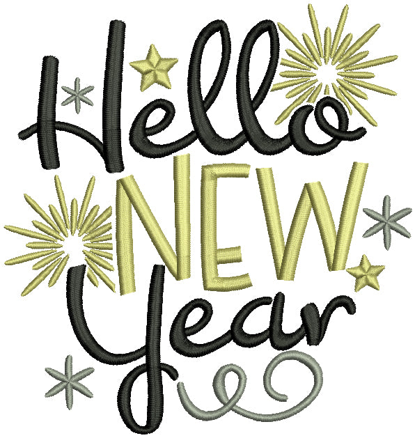 Hello New Year Filled Machine Embroidery Design Digitized Pattern