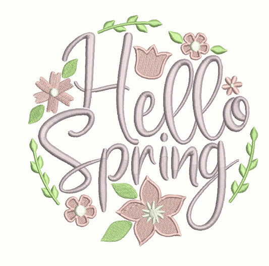 Hello Spring Flowers Filled Machine Embroidery Design Digitized Pattern