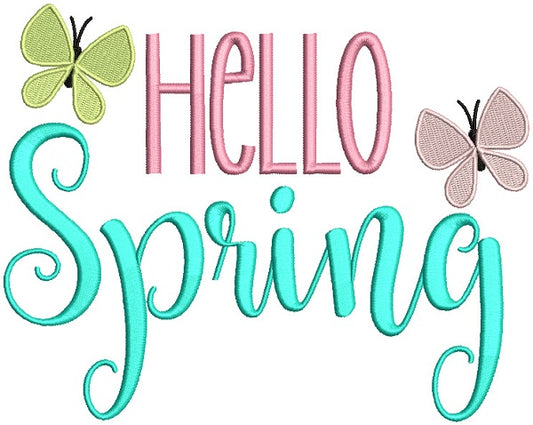 Hello Spring Two Butterflies Filled Machine Embroidery Design Digitized Pattern