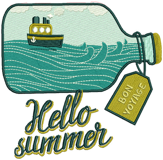 Hello Summer Bon Voyage In The Bottle Filled Machine Embroidery Design Digitized Pattern