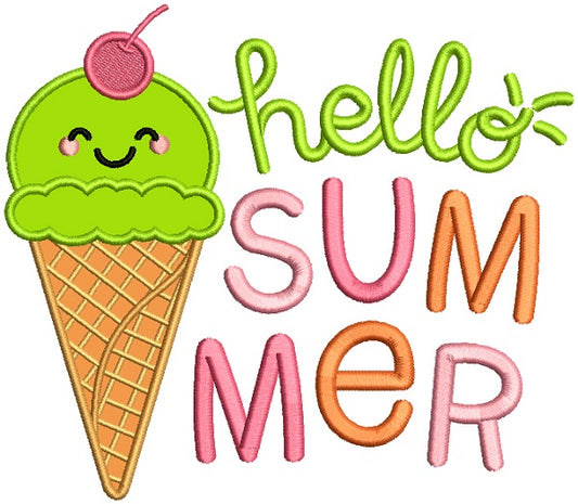 Hello Summer Ice Cream Applique Machine Embroidery Design Digitized Pattern