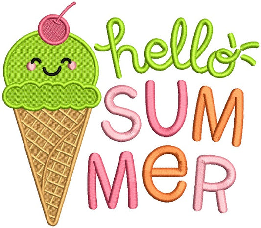 Hello Summer Ice Cream Filled Machine Embroidery Design Digitized Pattern