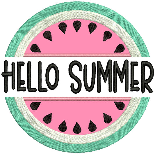 Hello Summer Watermelon Applique Machine Embroidery Design Digitized Pattern