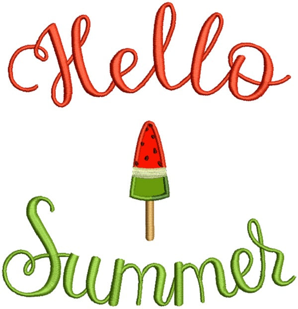 Hello Summer Watermelon Lollipop Applique Machine Embroidery Design Digitized Pattern